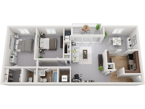 Floor plan for 2 beds, 1.5 baths, 1055 sqft